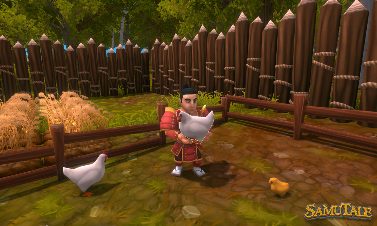 Holding a chicken in SamuTale